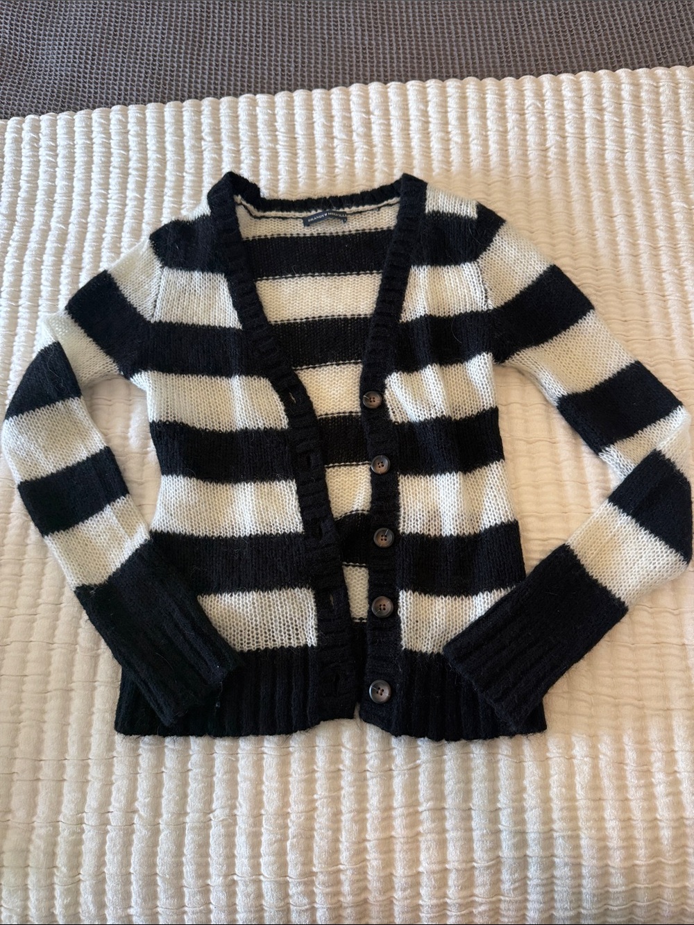 Brandy Melville navy and White Striped Button Cardigan